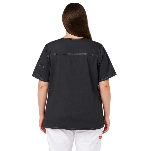 Dickies Plus Size 2XL Black Scrub Top V-Neck Bungee Pocket Utility Logo - Picture 2 of 12